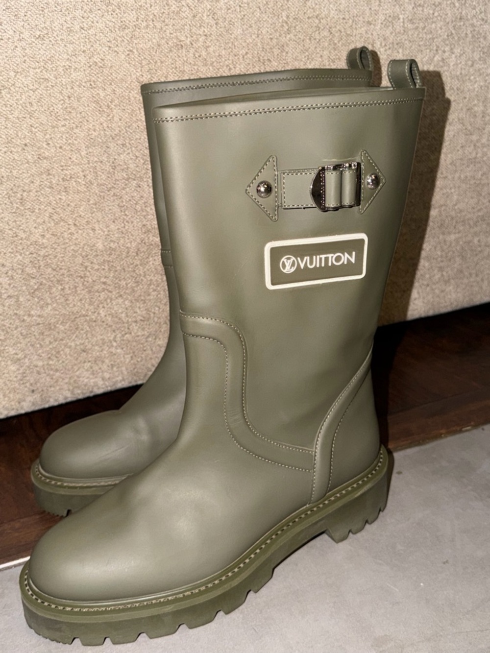 Louis Vuitton Olive Knee-High Lug Sole Boot with Buckle